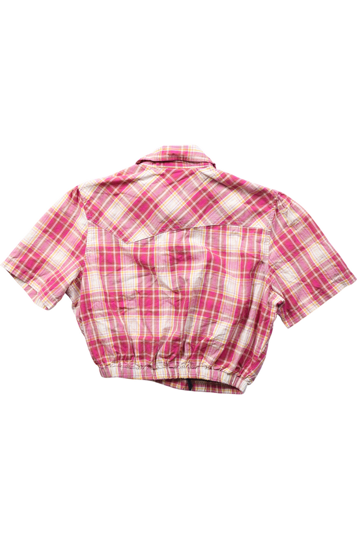 Elastic Cropped Chequered Dickies Workwear Shirt - XS - Think Vintage