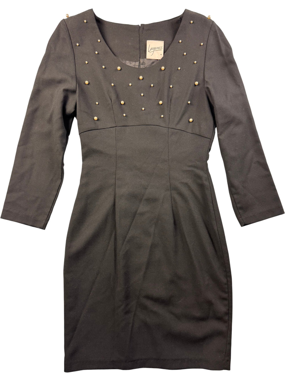 Elegant Black Dress With Bead Accents - XS - Think Vintage ltd