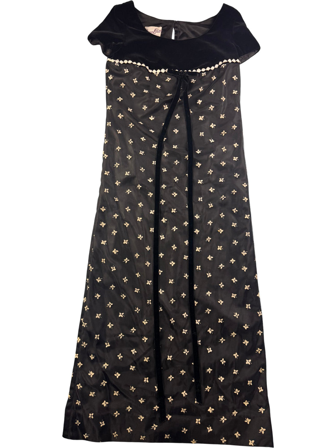 Elegant Black Floral Empire Waist Dress - S Elegant Black Floral Empire Waist Dress - S