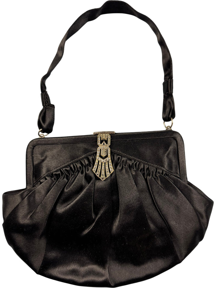 Elegant Black Satin Clutch Bag - Think Vintage ltd