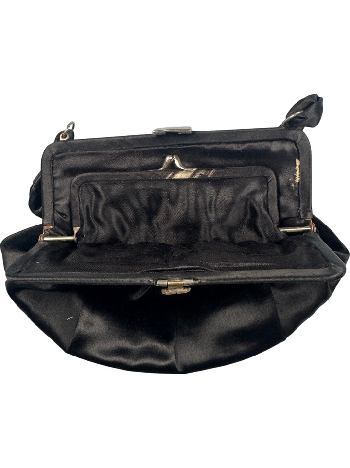 Elegant Black Satin Clutch Bag - Think Vintage ltd