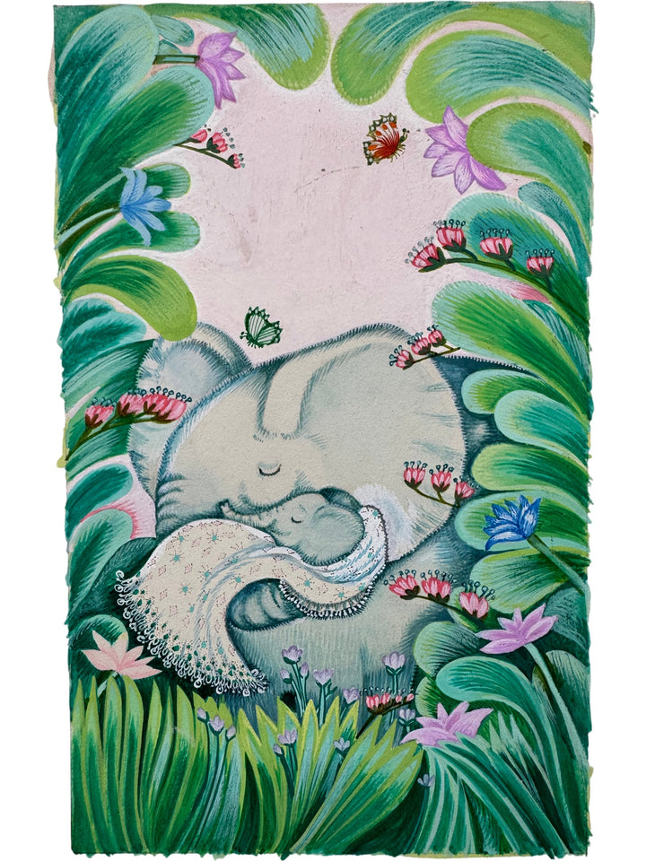 Elephant and Baby Illustration Art - Think Vintage