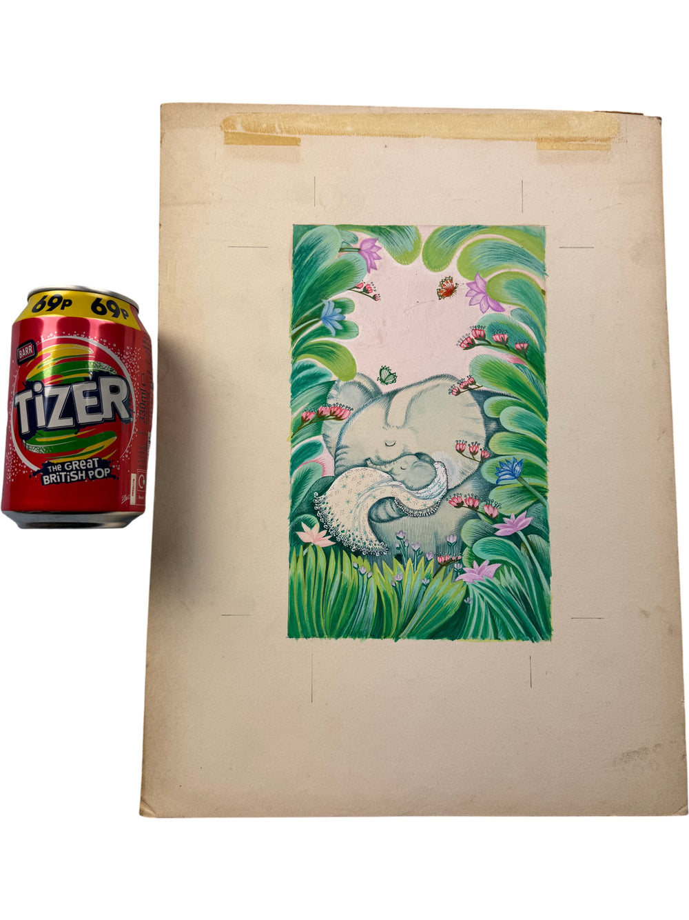 Elephant and Baby Illustration Art - Think Vintage