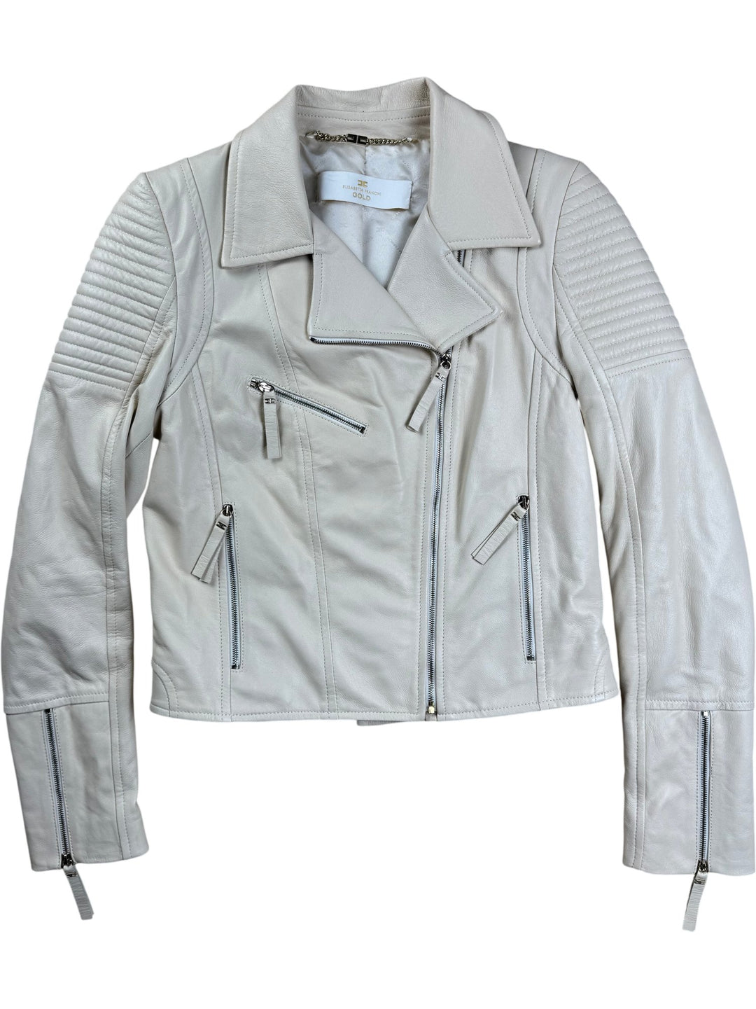Elisabetta Franchi White Leather Jacket - S - Think Vintage ltd