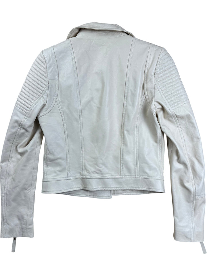 Elisabetta Franchi White Leather Jacket - S - Think Vintage ltd
