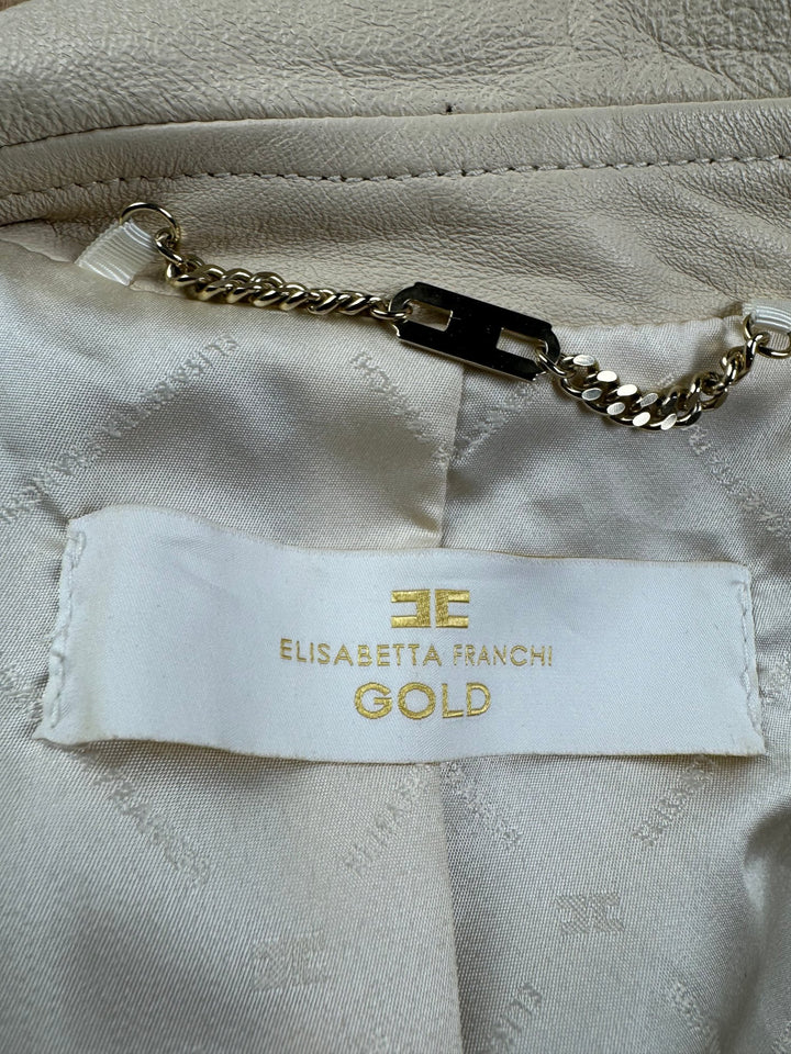 Elisabetta Franchi White Leather Jacket - S - Think Vintage ltd