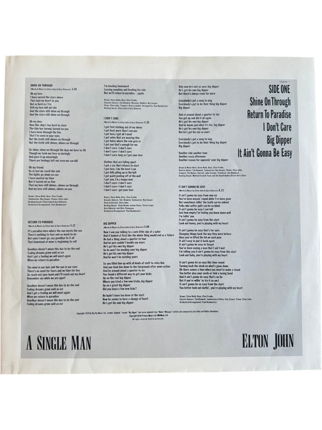 Elton John A Single Man Vinyl Record - Good - Think Vintage ltd
