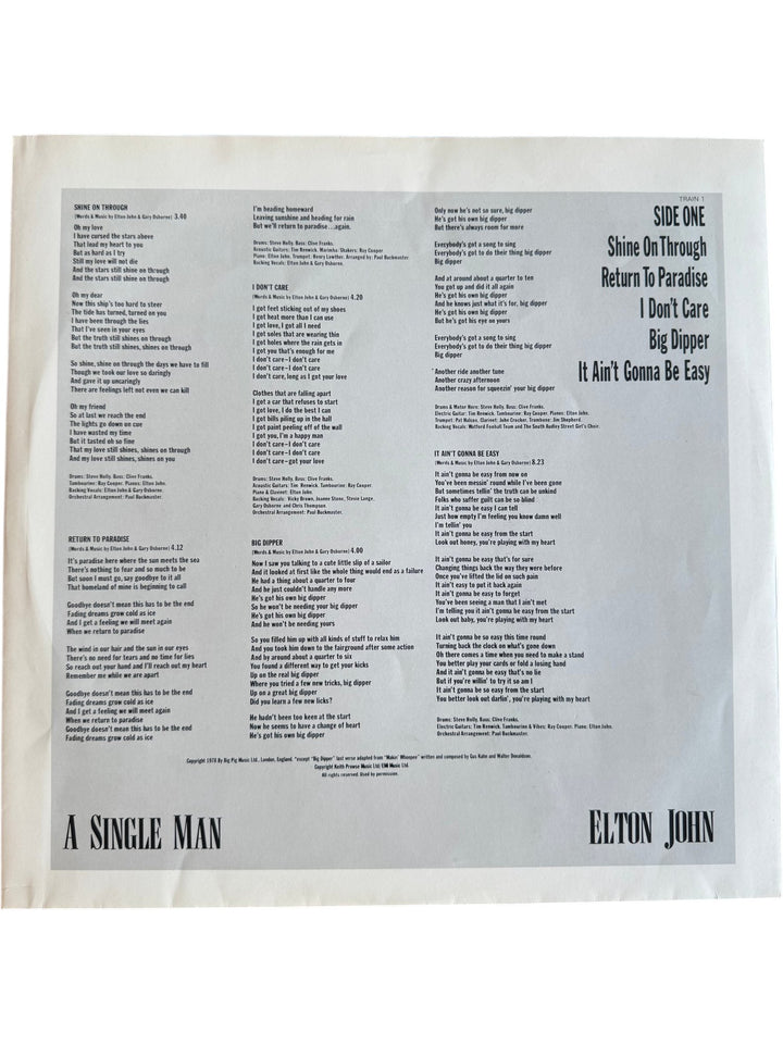 Elton John A Single Man Vinyl Record - Good - Think Vintage ltd