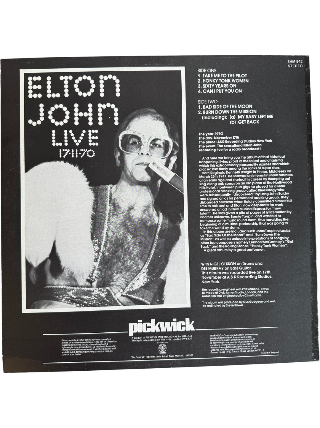 Elton John Live Album 1971 Pickwick Records - Fair - Think Vintage ltd