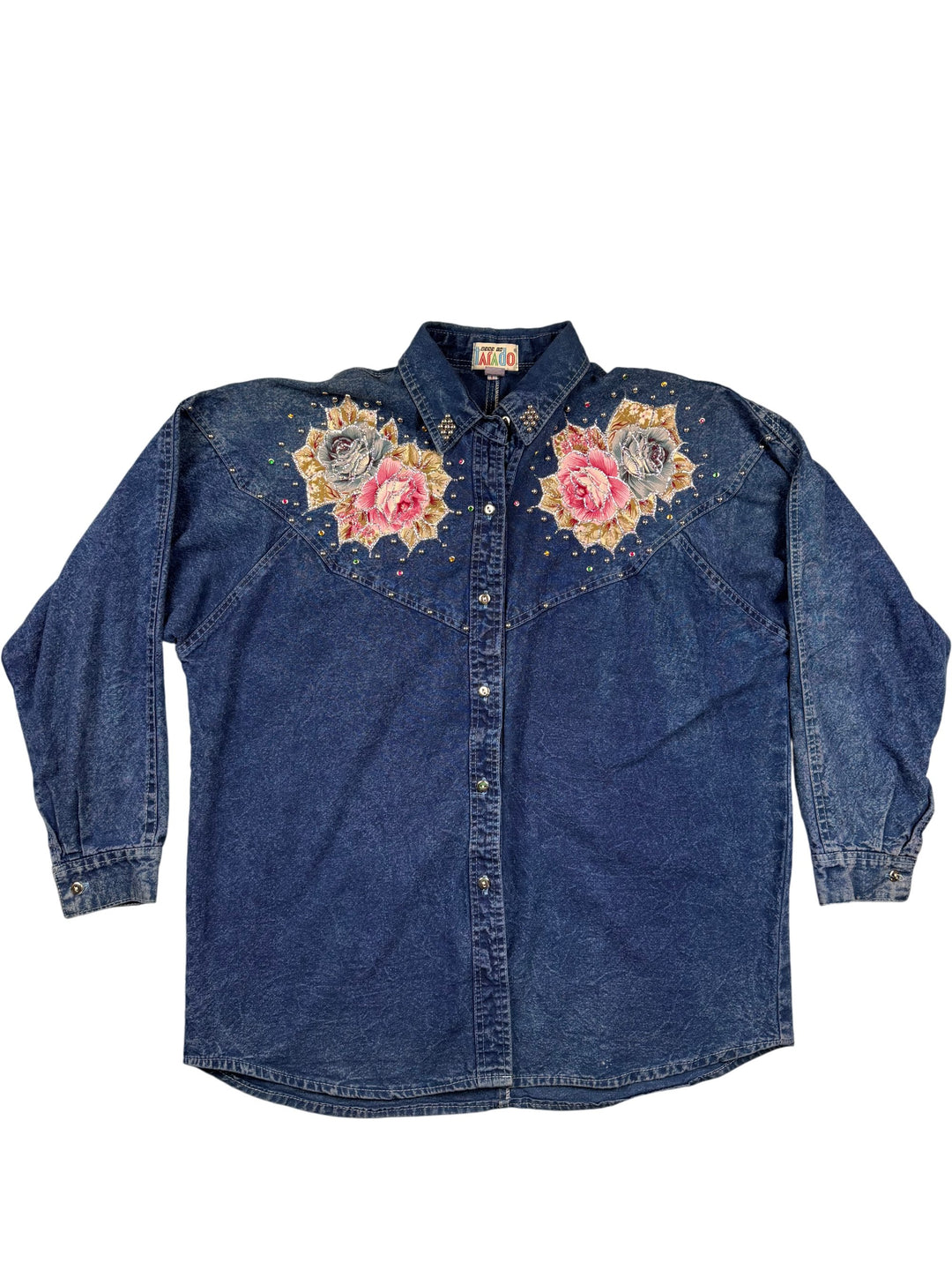 Embellished Denim Western Shirt - L - Think Vintage