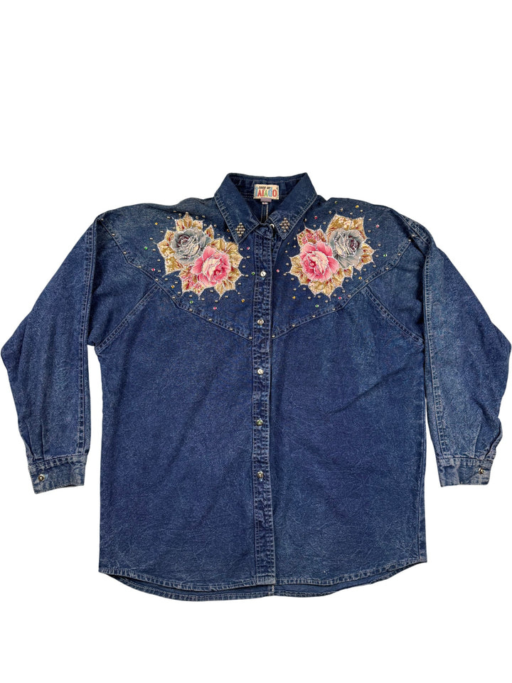 Embellished Denim Western Shirt - L - Think Vintage