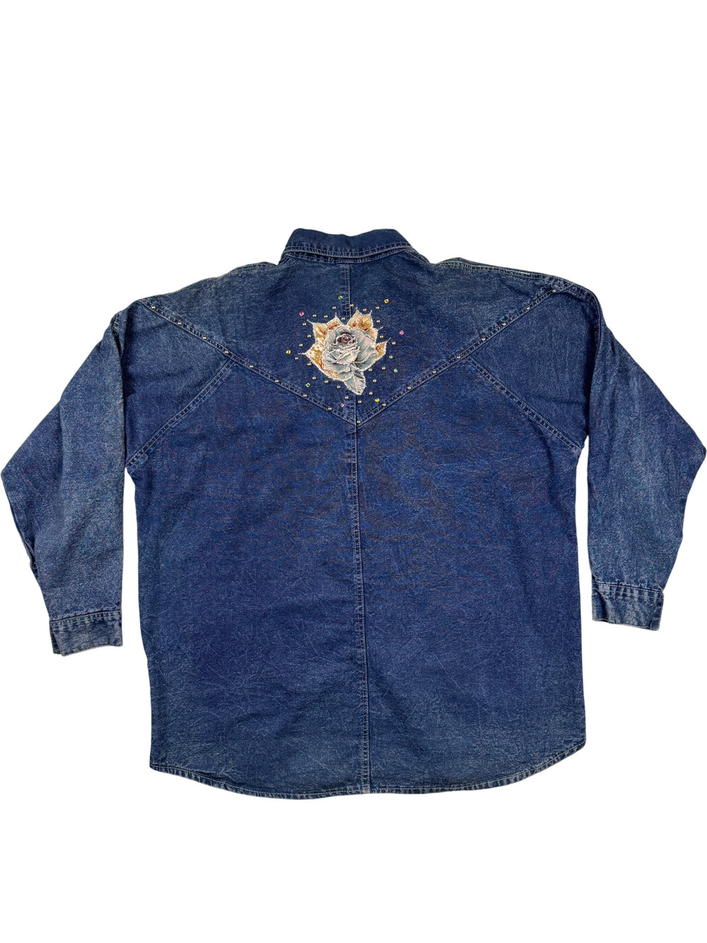 Embellished Denim Western Shirt - L - Think Vintage