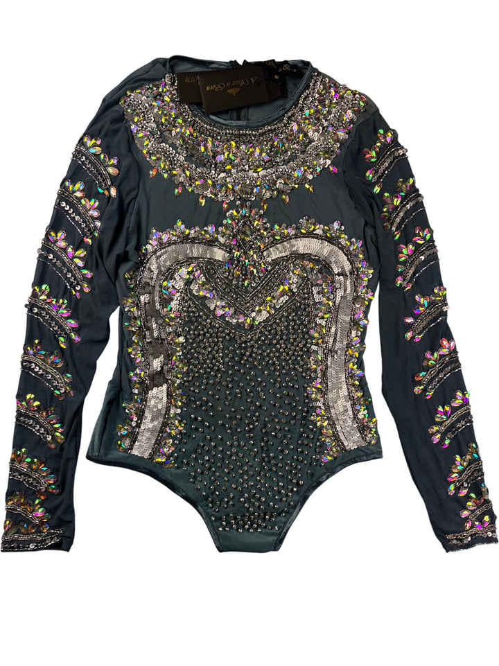 Embellished Long Sleeve Bodysuit - M - Think Vintage ltd