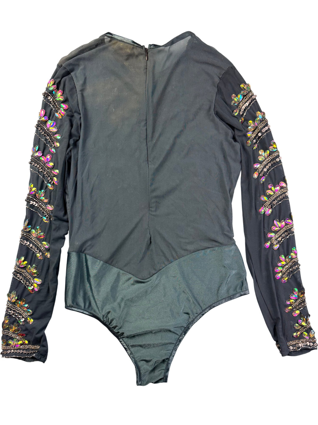 Embellished Long Sleeve Bodysuit - M - Think Vintage ltd