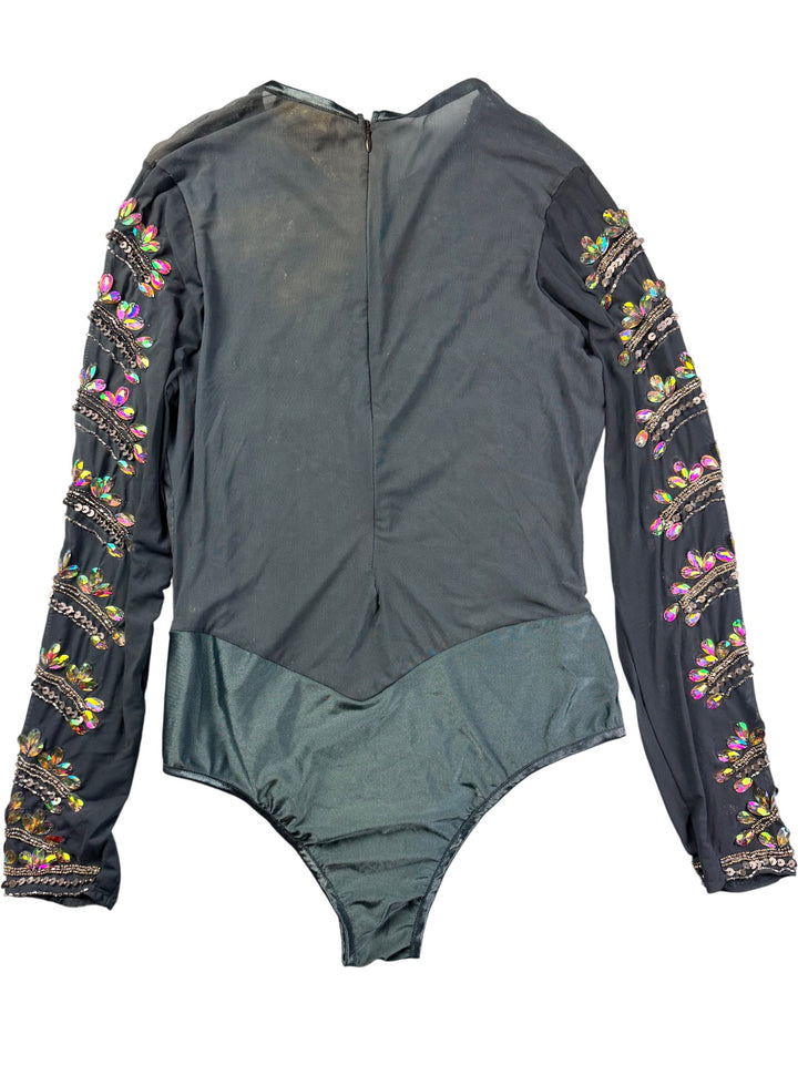 Embellished Long Sleeve Bodysuit - M - Think Vintage ltd
