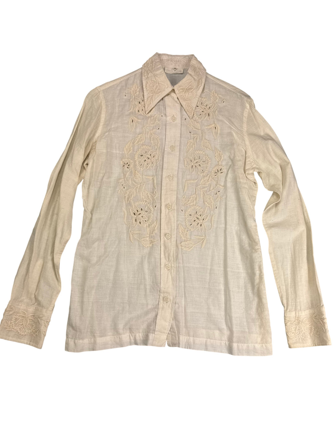 Embossed Floral Embroidered Long Sleeve Blouse - Think Vintage