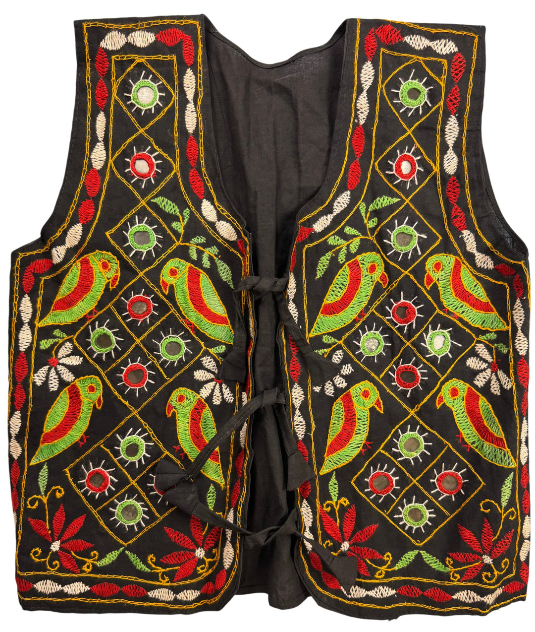 Embroidered Black Ethnic Waistcoat - S - Think Vintage