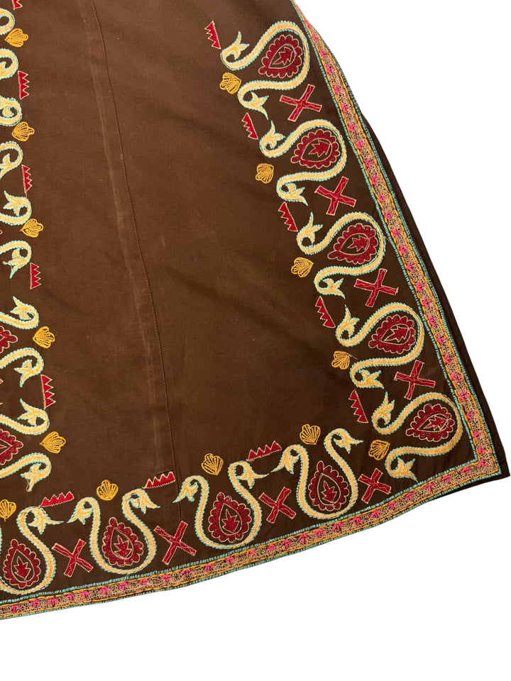 Embroidered Brown Dress - M - Think Vintage