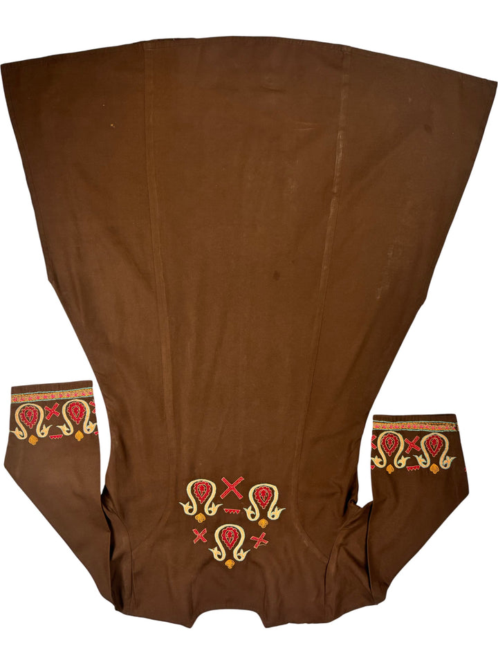 Embroidered Brown Dress - M - Think Vintage Online Ltd