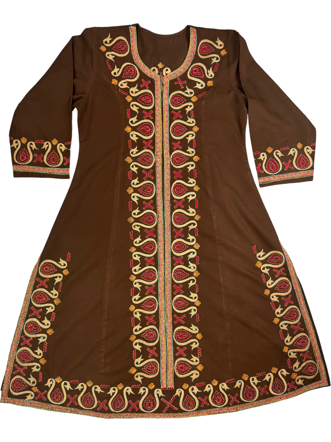 Embroidered Brown Dress - M - Think Vintage ltd