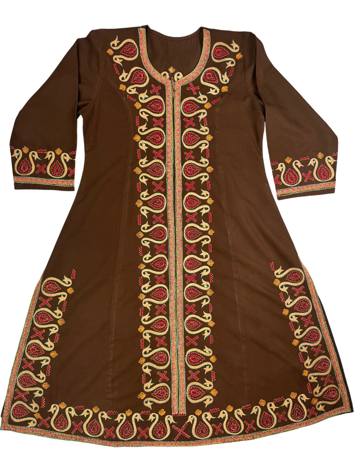 Embroidered Brown Dress - M - Think Vintage ltd