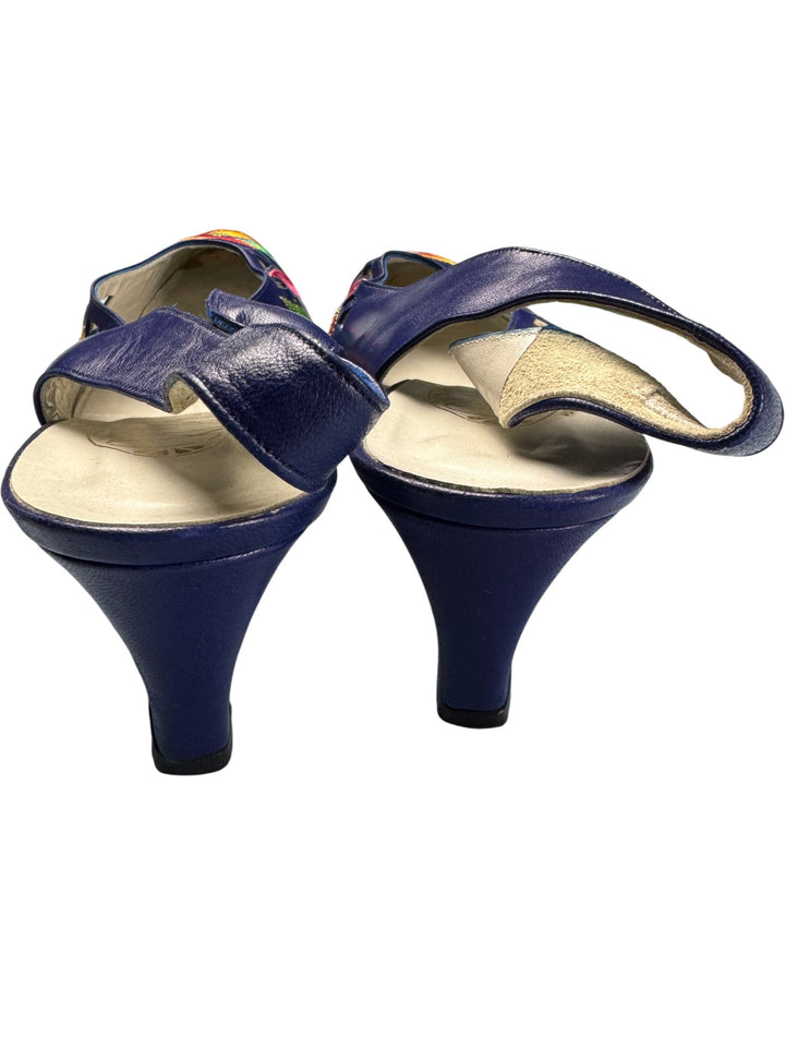 Embroidered Leather Slingback Heels - 7.5 - Think Vintage ltd