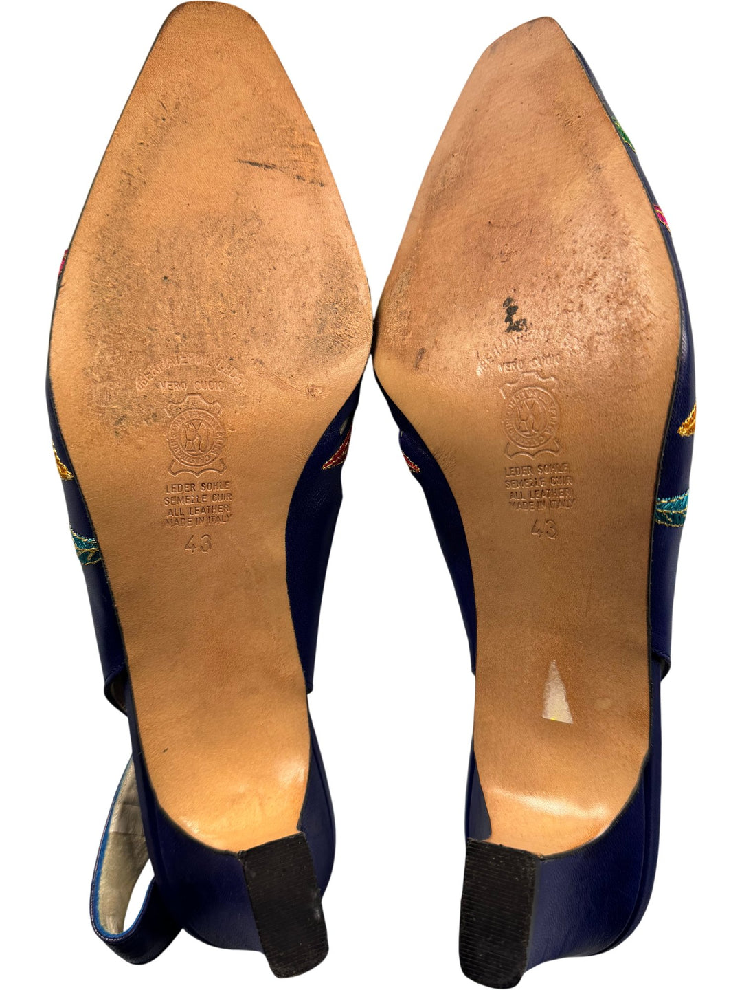 Embroidered Leather Slingback Heels - 7.5 - Think Vintage ltd