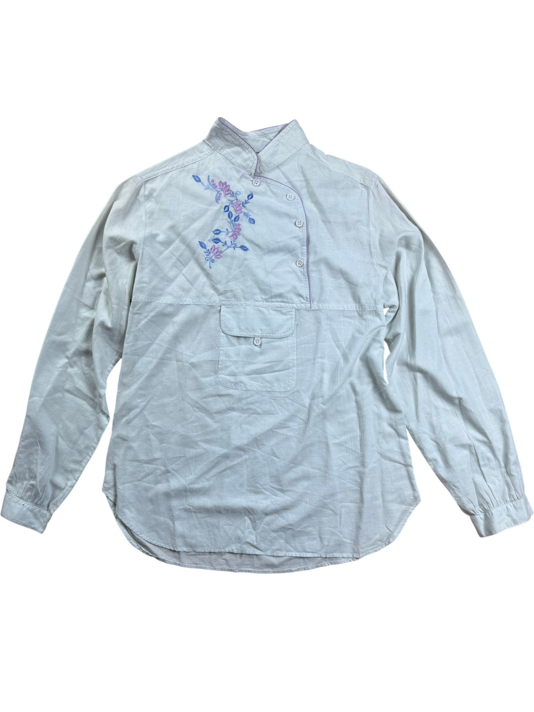 Embroidered Mandarin Collar Shirt - M - Think Vintage ltd