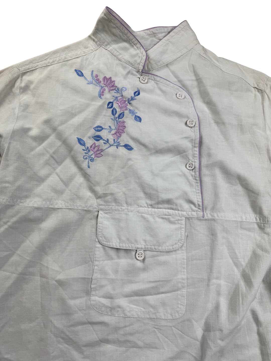 Embroidered Mandarin Collar Shirt - M - Think Vintage ltd