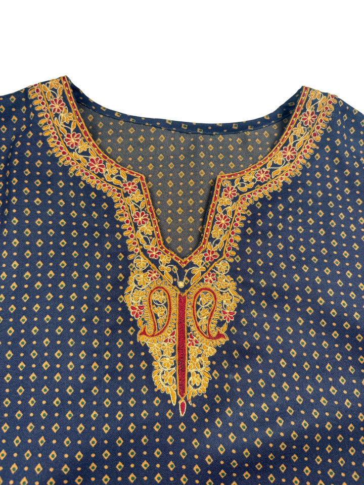 Embroidered Short Sleeve Patterned Dress - L - Think Vintage