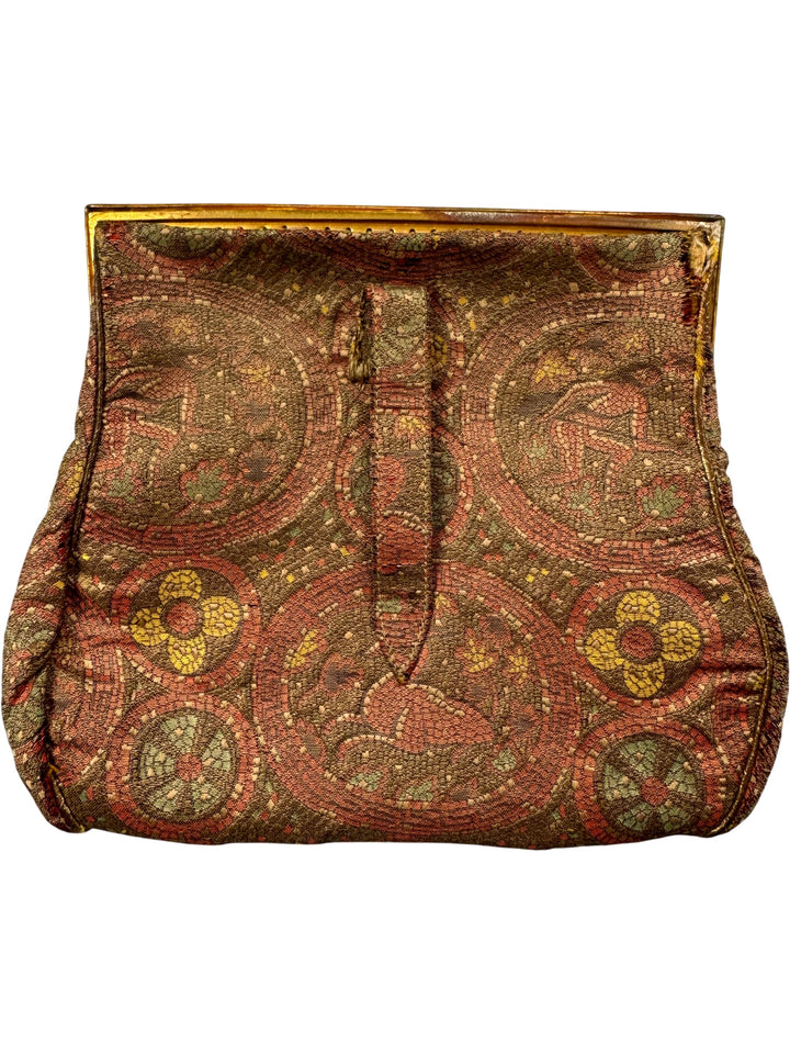 Embroidered Trapezoid Bag with Gold Frame - Think Vintage
