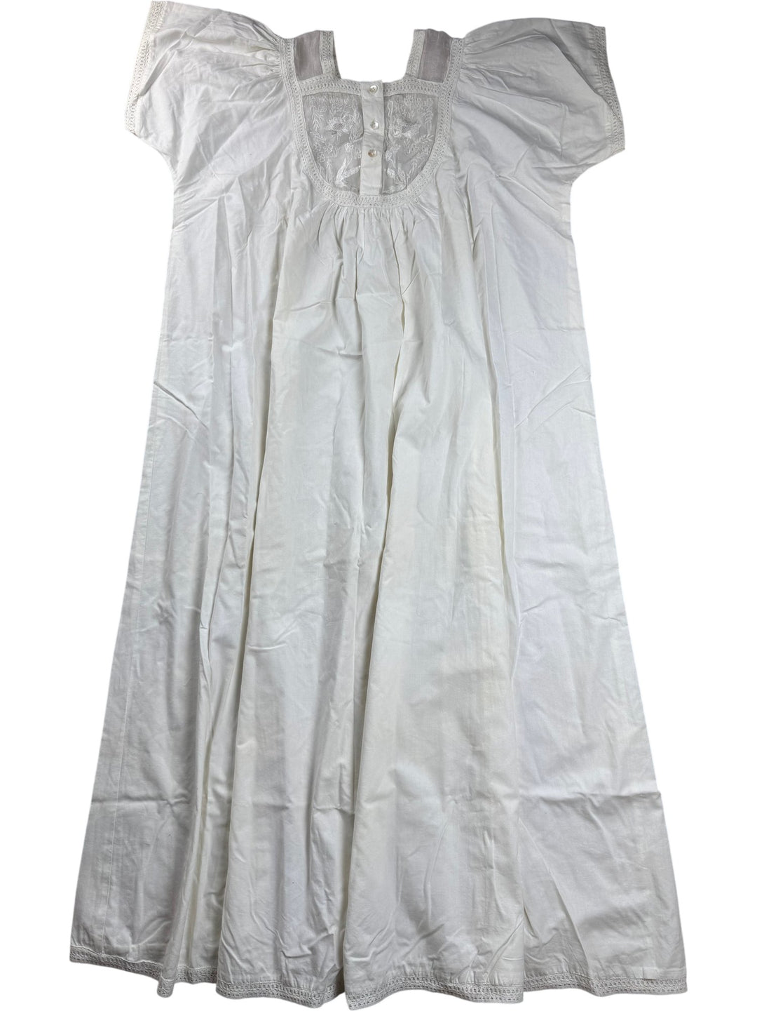 Embroidered White Cotton Nightgown - L - Think Vintage ltd