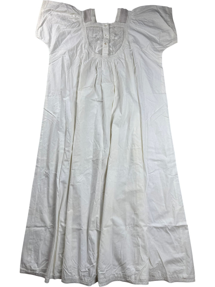 Embroidered White Cotton Nightgown - L - Think Vintage ltd