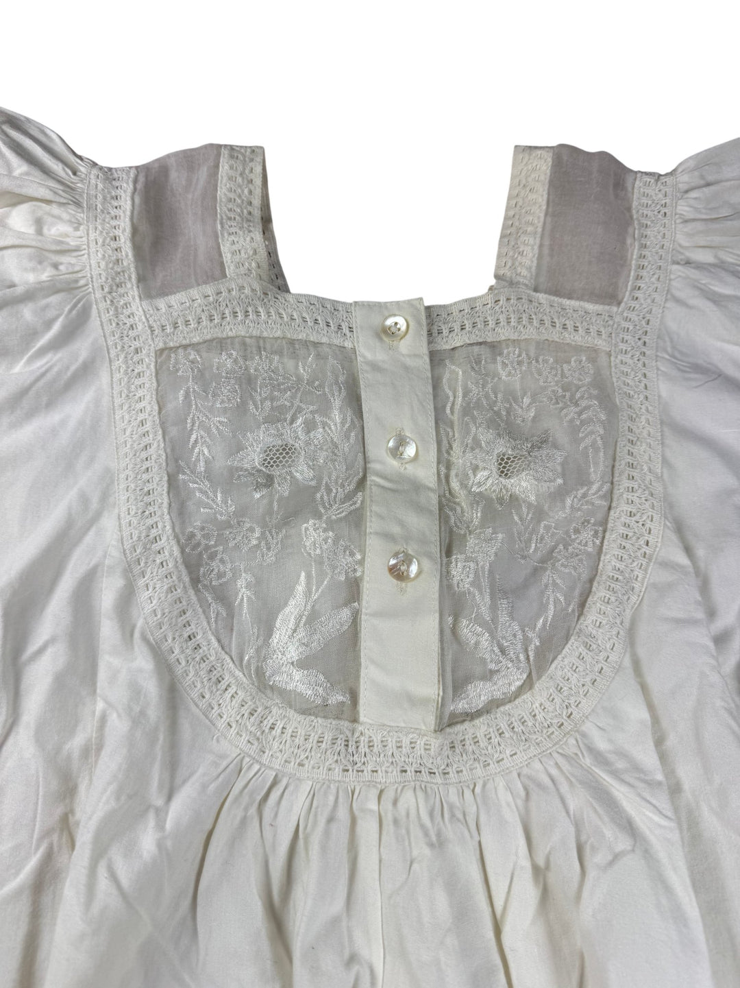 Embroidered White Cotton Nightgown - L - Think Vintage ltd