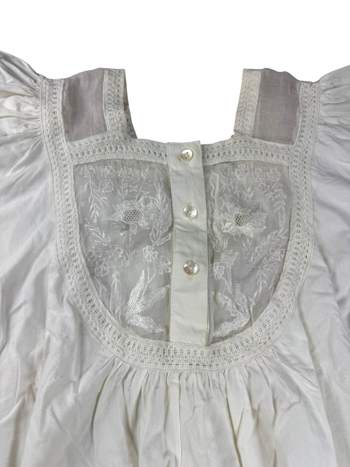 Embroidered White Cotton Nightgown - L - Think Vintage ltd
