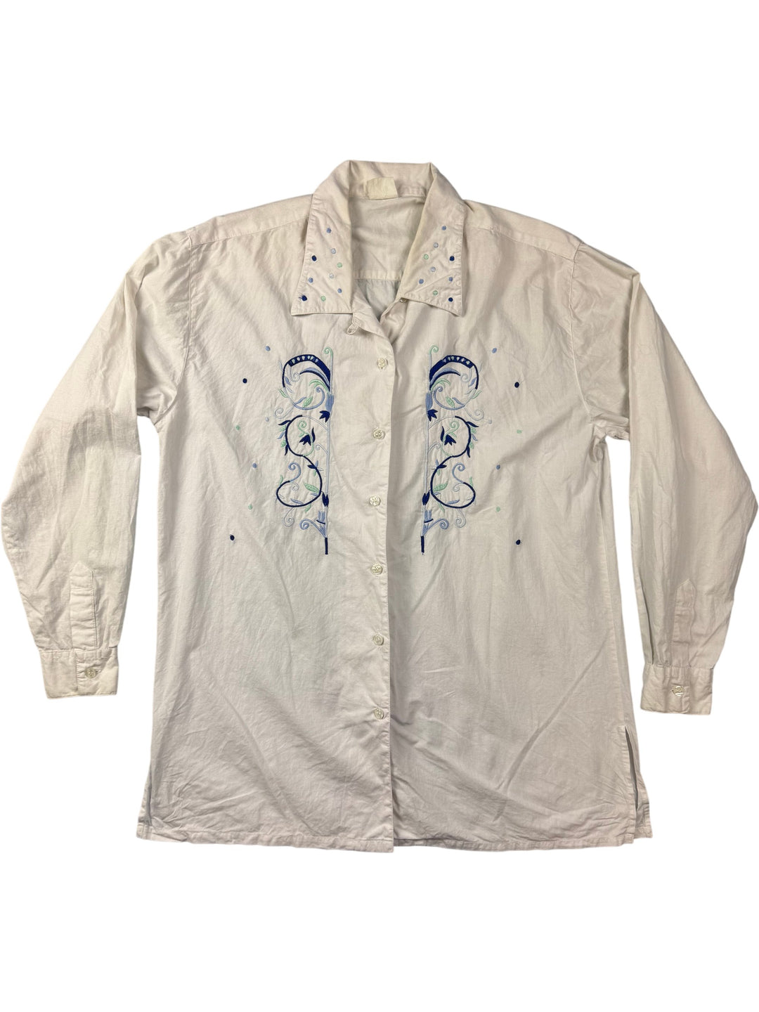 Embroidered White Long Sleeved Shirt - Think Vintage ltd