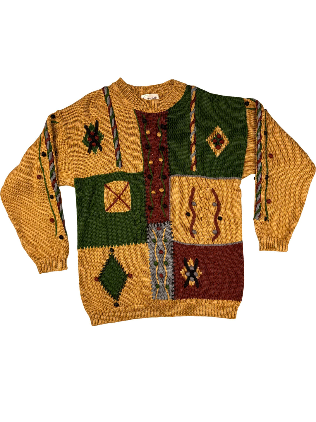 Emreco Colourful Patchwork Knit Sweater - M - Think Vintage Online Ltd