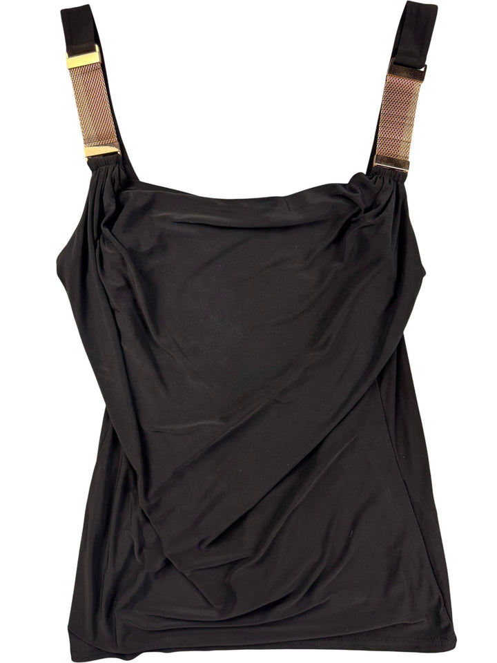 Envy Black Tank Top with Gold Strap Details - S - Think Vintage ltd