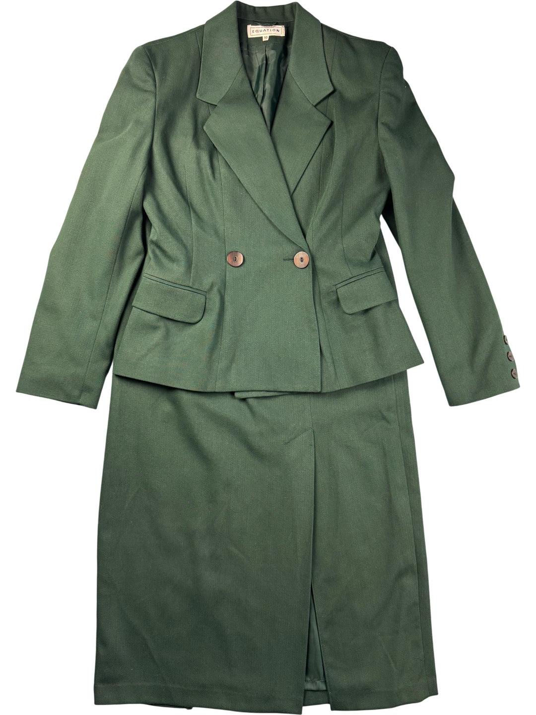 Equation Green Double Breasted Suit - W26 - Think Vintage ltd