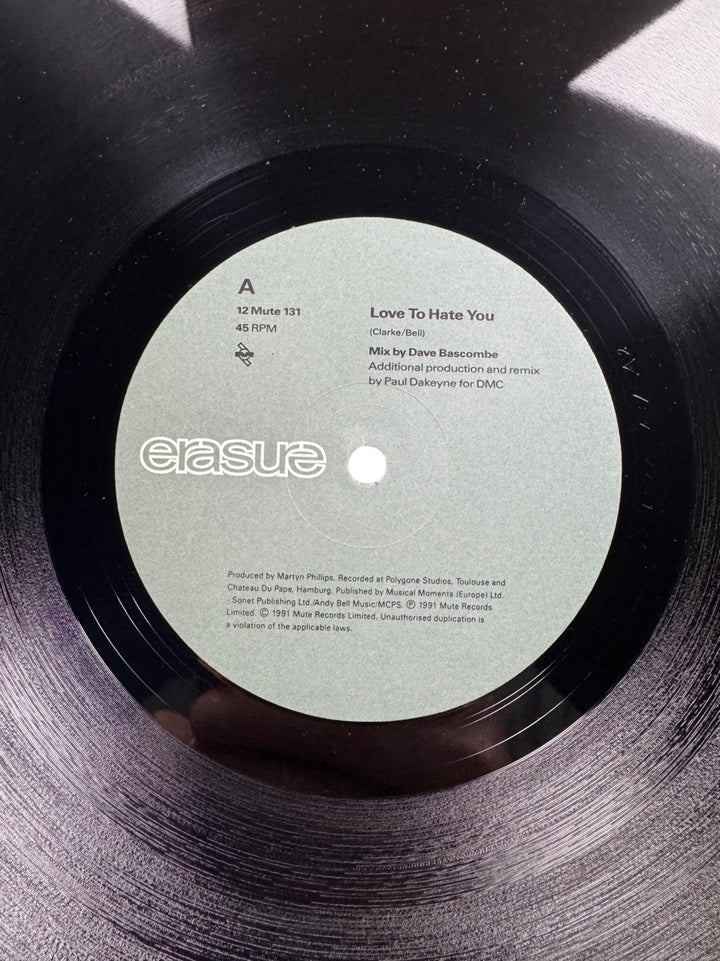Erasure Love To Hate You Vinyl Record - Very Good