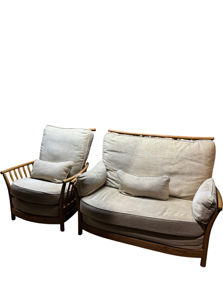 Ercol Beige Armchair And Sofa Set - Think Vintage