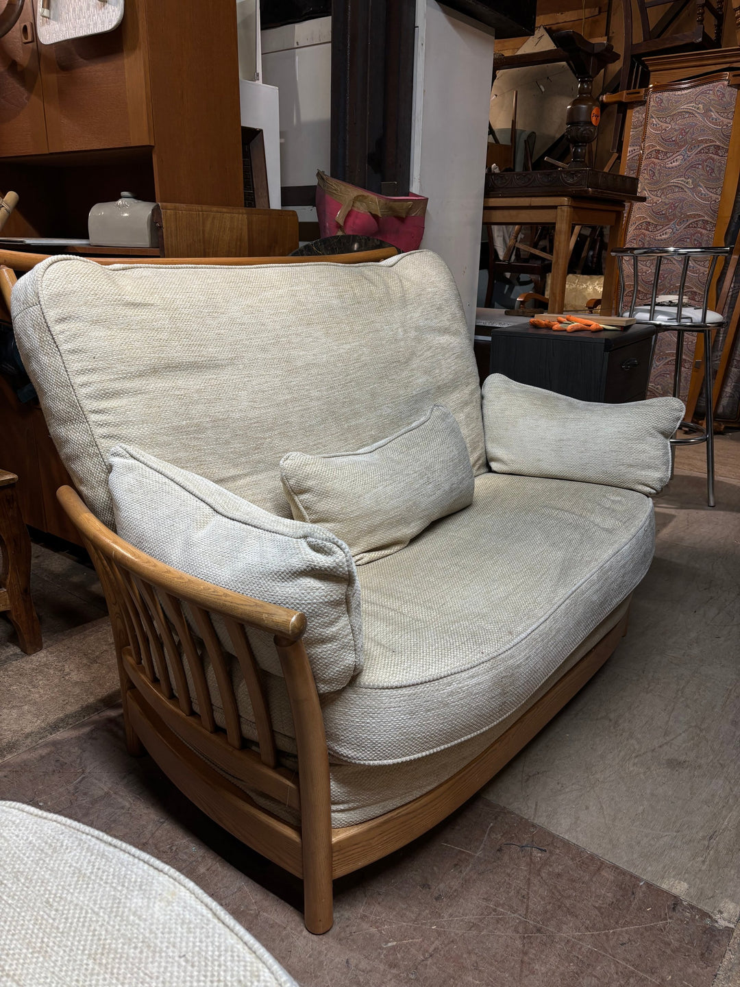 Ercol Beige Armchair And Sofa Set - Think Vintage