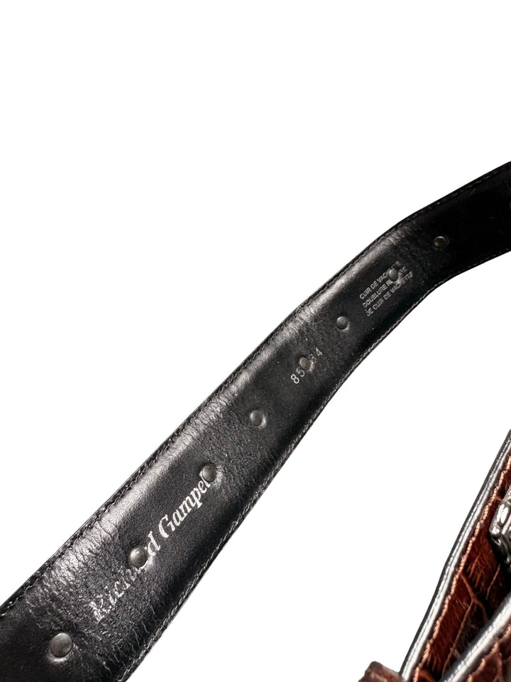 Etched Metal Brown Leather Belt - W32-36