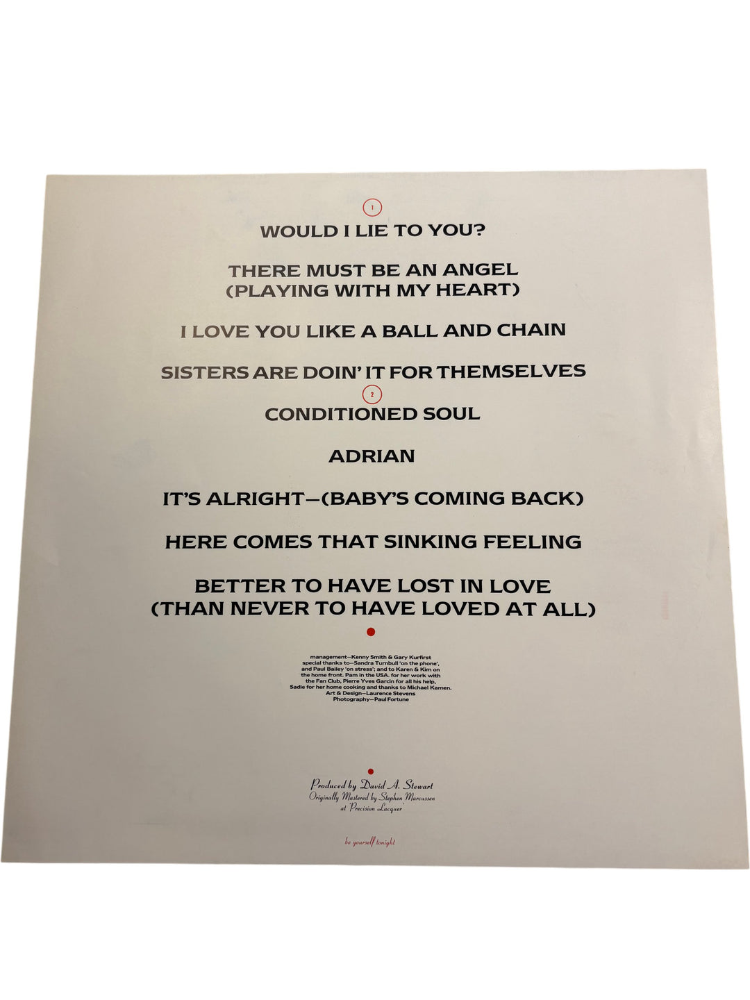 Eurythmics Be Yourself Tonight Vinyl Record - Think Vintage Online Ltd