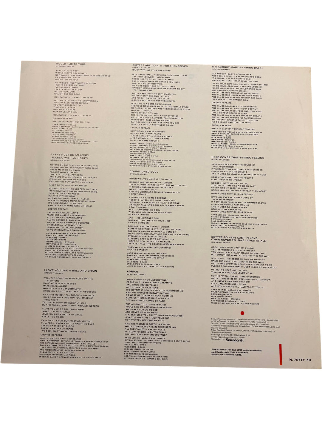 Eurythmics Be Yourself Tonight Vinyl Record - Think Vintage Online Ltd