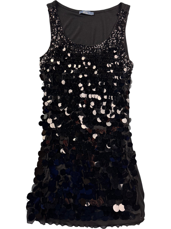 Evie Black Sequin Sleeveless Dress - S - Think Vintage ltd