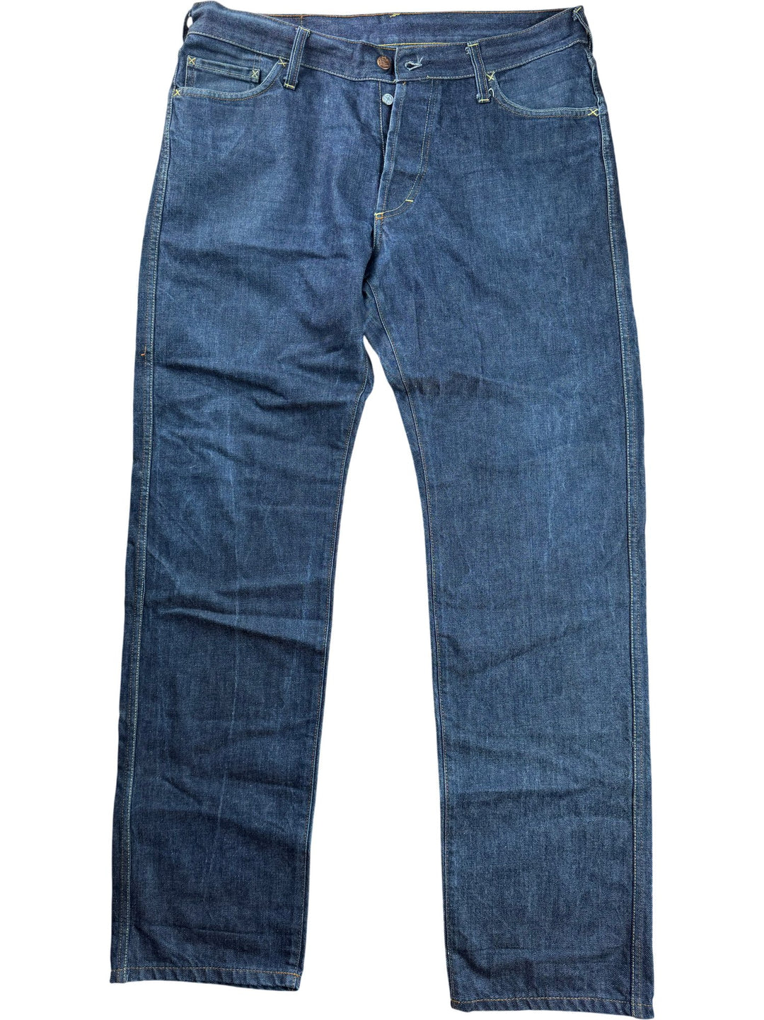 Evisu Dark Wash Straight Leg Jeans - W38 - Think Vintage ltd