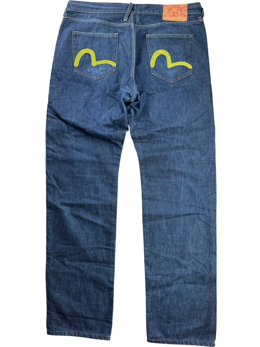 Evisu Dark Wash Straight Leg Jeans - W38 - Think Vintage ltd