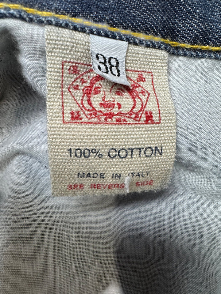 Evisu Dark Wash Straight Leg Jeans - W38 - Think Vintage ltd