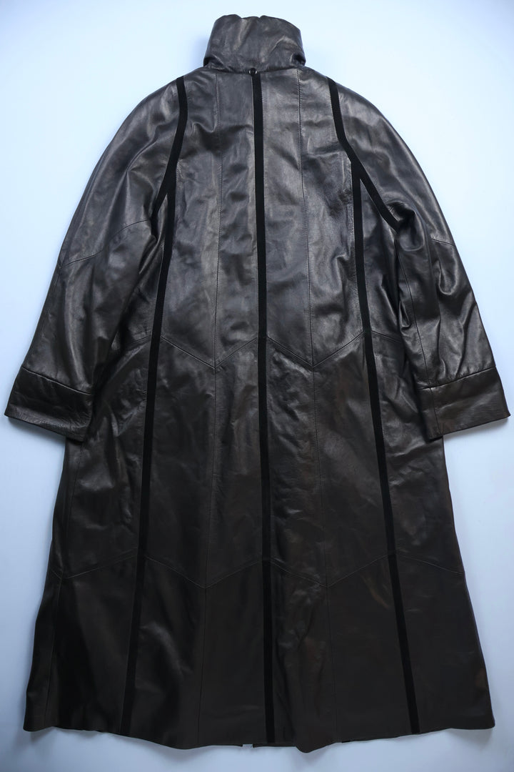 Vintage Long Leather Jacket with Suede Detail